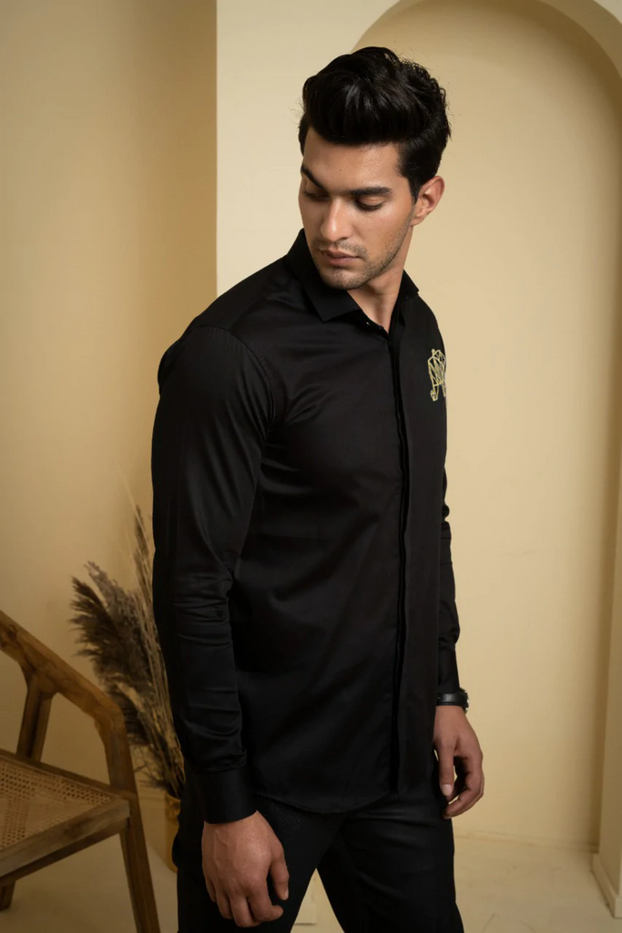 Men's Black Color Perto Elephant Shirt Full Sleeves Casual Shirt