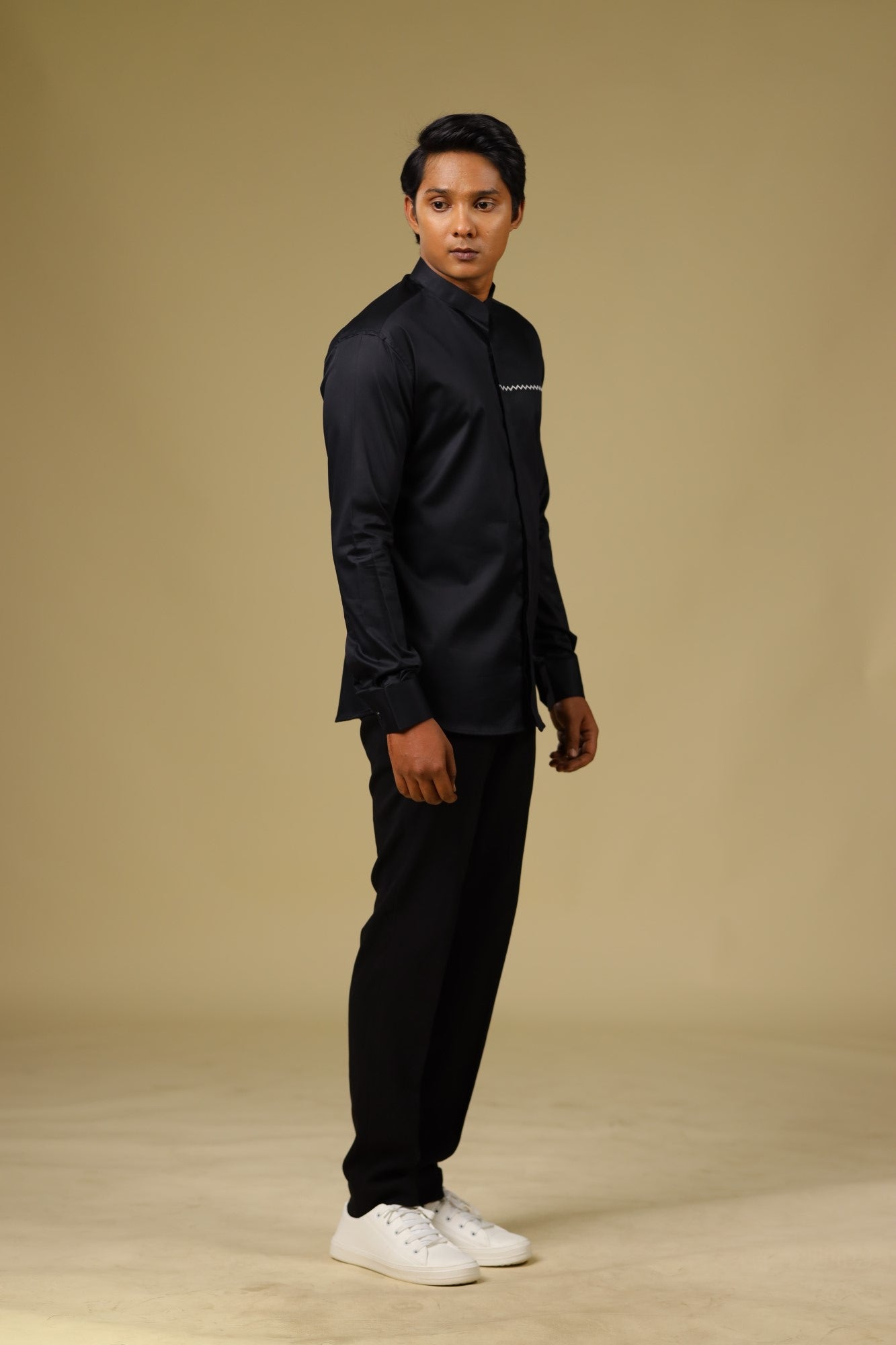 Men's Black Color Black Vague Full Sleeves Casual Shirt - Hilo Design