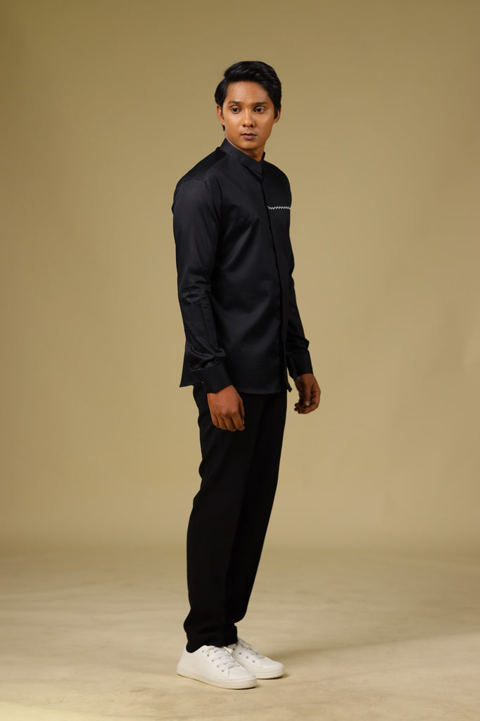 Men's Black Color Black Vague Full Sleeves Casual Shirt