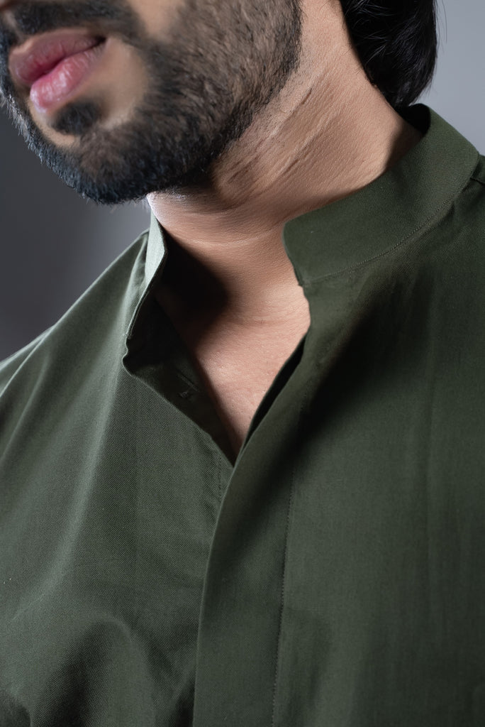 Men's Olive Green Color Olivy Concealed Button Mens Shirt Full Sleeves Casual Shirt