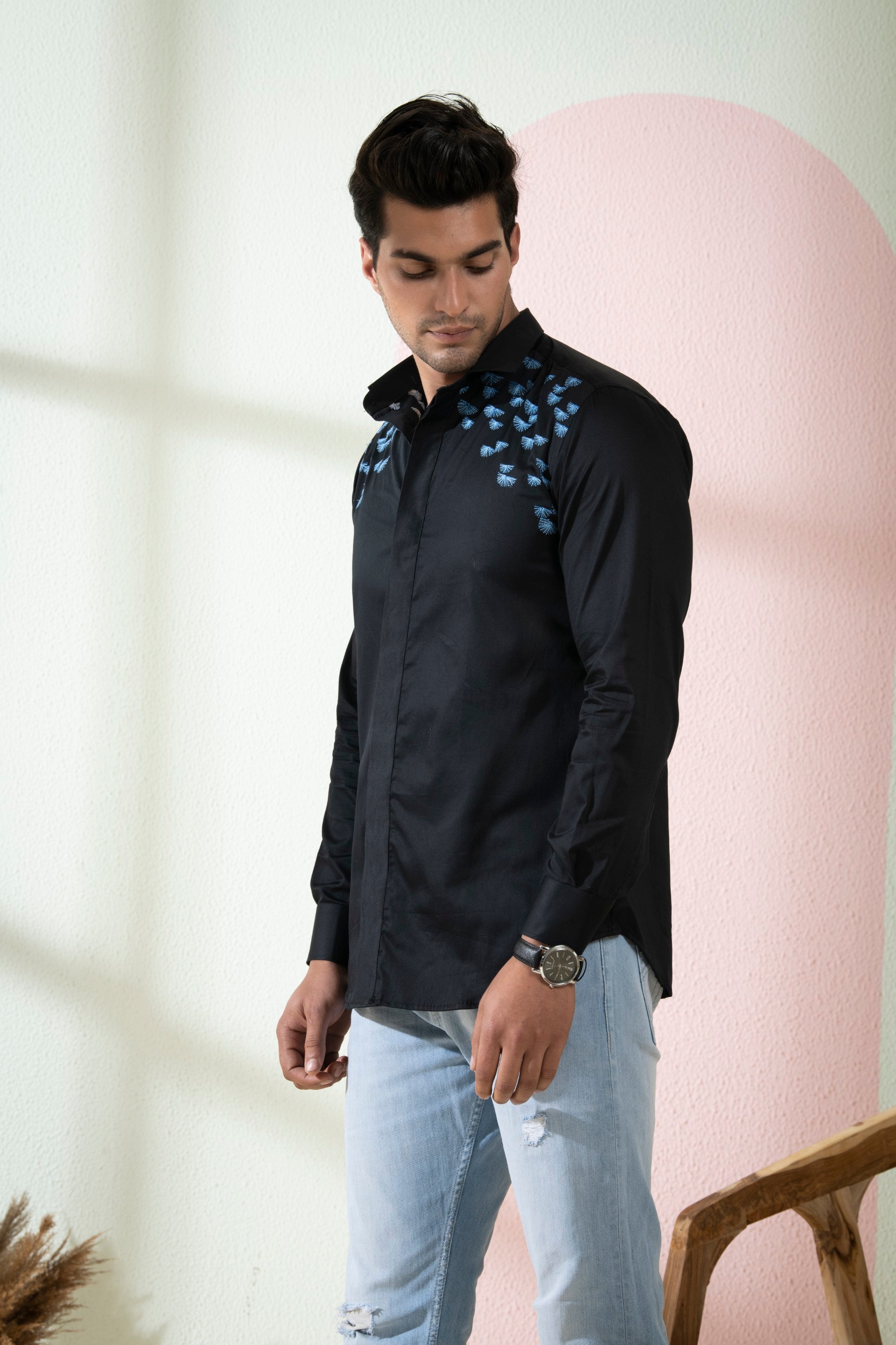 Men's Black Color Blux Full Sleeves Shirt - Hilo Design