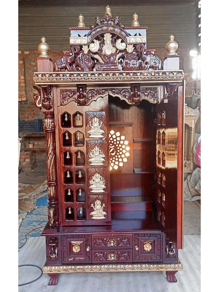 Teak Wood Pooja Mandir with Intricate Detailing