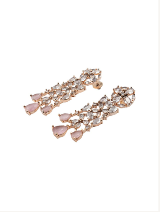Women's Modern Cubic Zirconia Necklace Set with Flower Drop Earrings - StileAdda