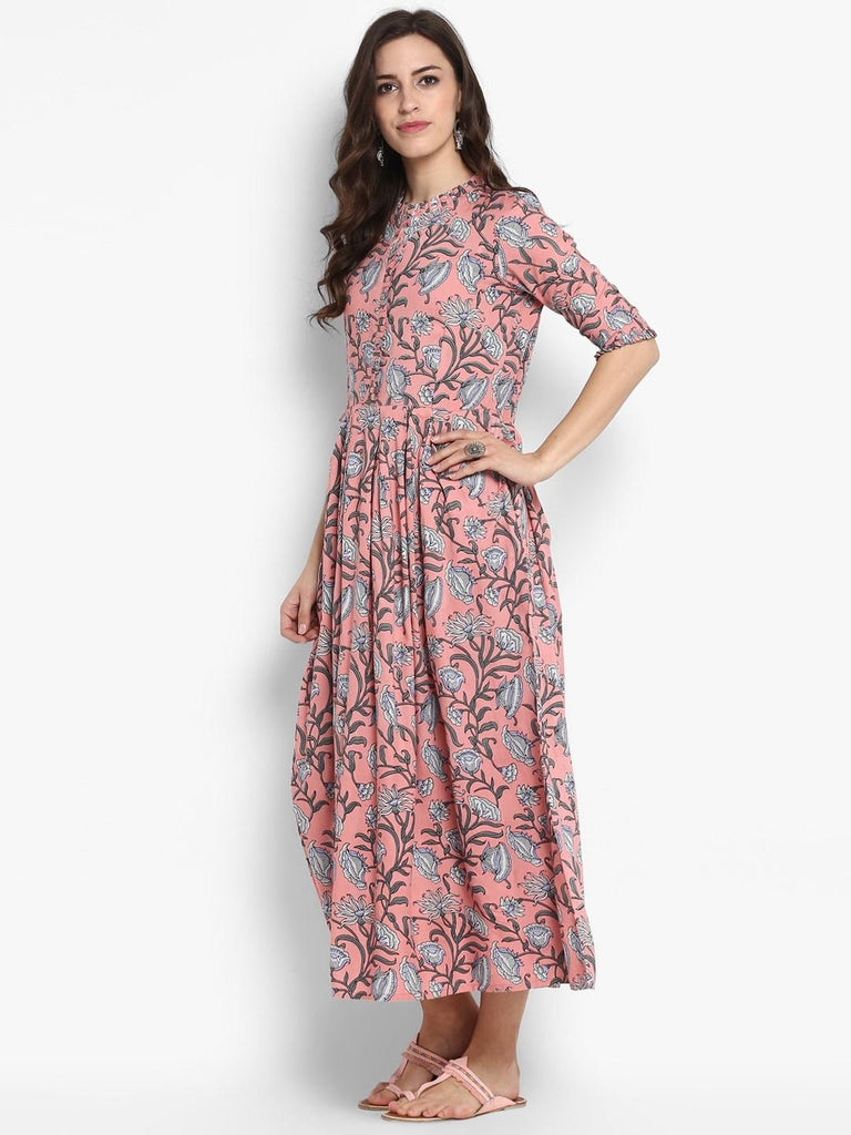 Women's Peach-Coloured Printed Maxi Dress - USA Ready-To-Ship