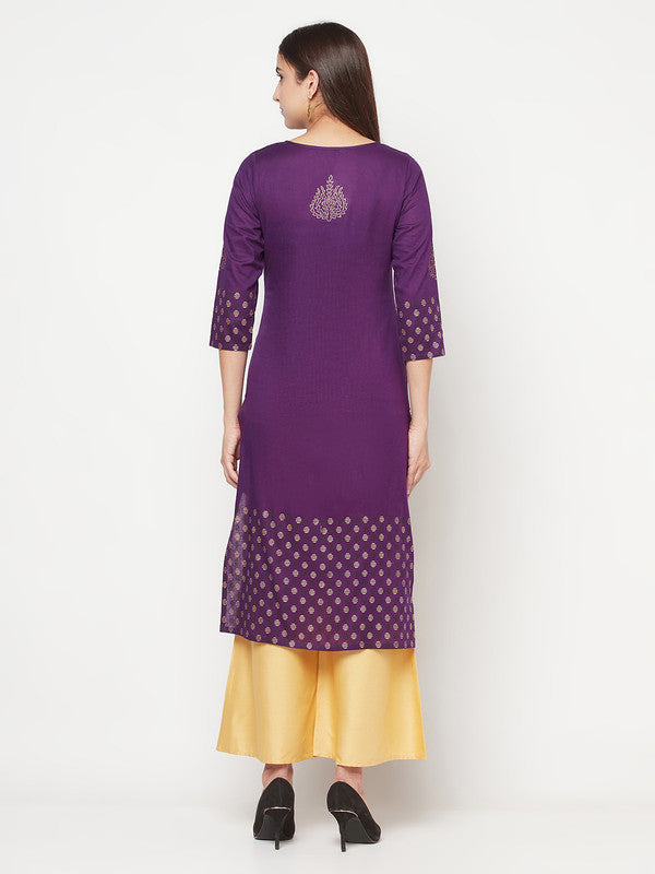 Women's Cotton Foil print straight kurta,Purple-Aniyah USA