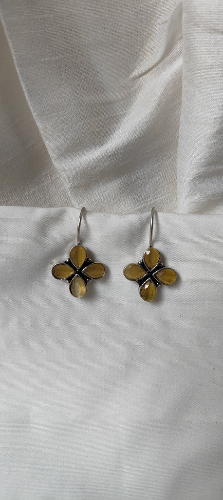 Yellow minimal stone work floral earrings