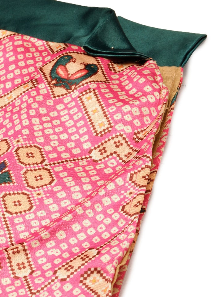 Women's Bandhni Patola Type Digital Print Shiney Satin Croptop Lehenga Choli With Unstitched Blouse