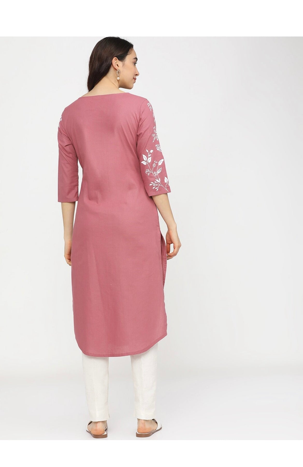 Women's Peach Embellished Daily Wear Cotton Blend Kurta