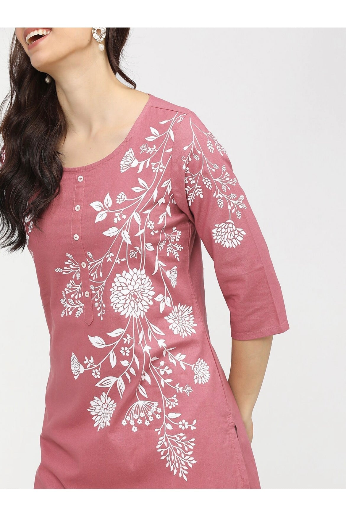 Women's Peach Embellished Daily Wear Cotton Blend Kurta