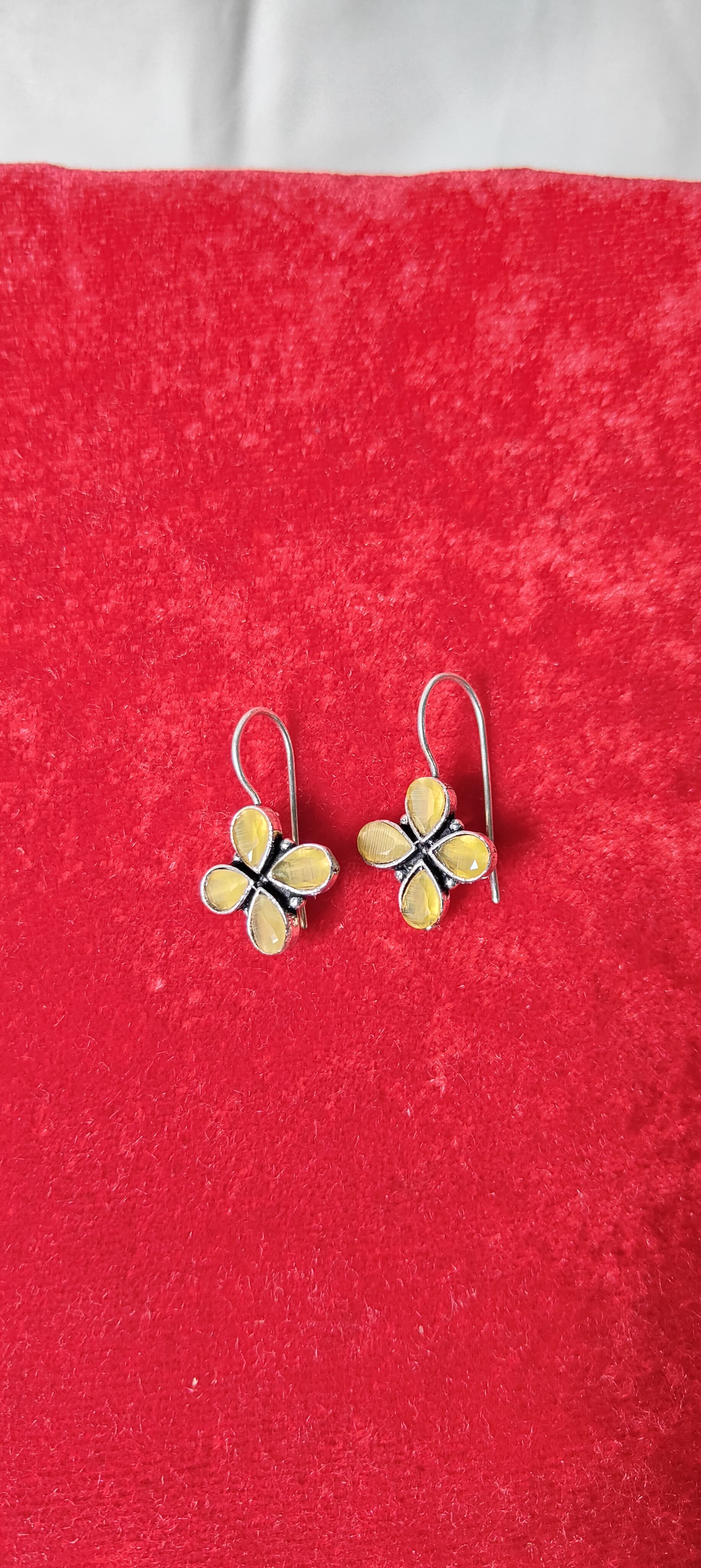 Yellow minimal stone work floral earrings - Trendia Jewellery