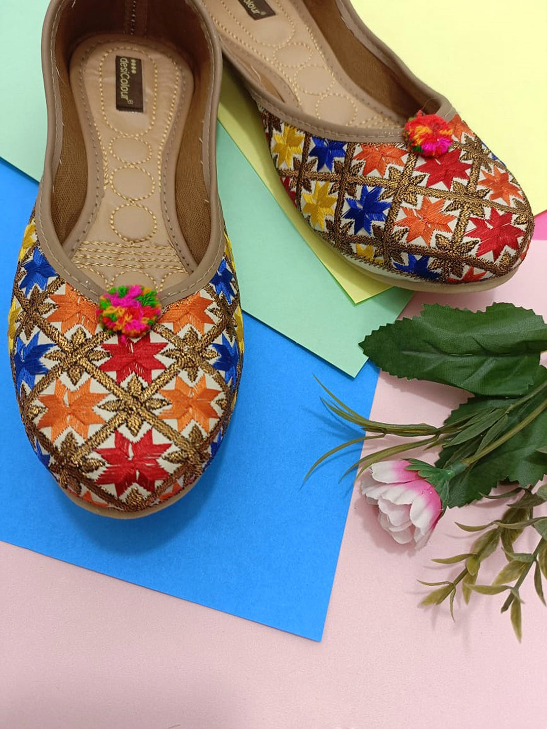 Women's Multicolour Embroidered Party Wear Flat Comfort Footwear-4148