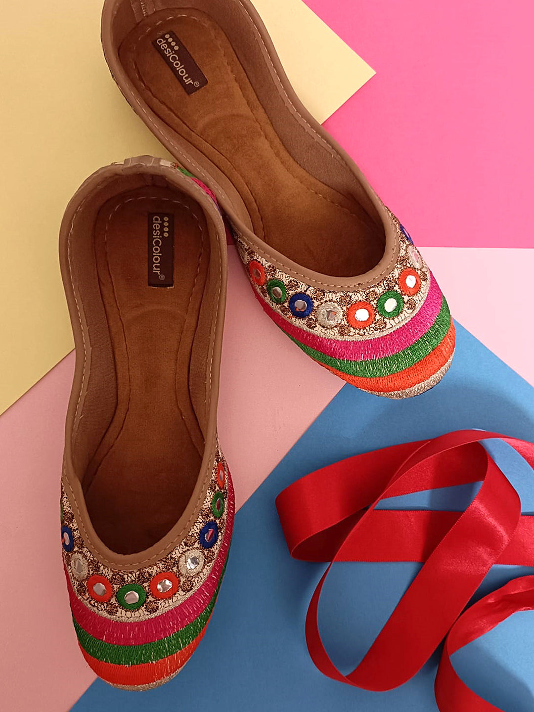 Women's Multicolour Mirror Womens Indian Ethnic Comfort Footwear