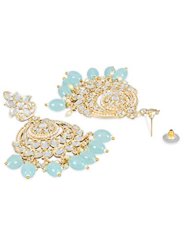 Women's 18K Gold Plated Traditional Handcrafted Pearl Kundan Beaded Earrings (E3020Sb)
