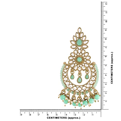 Women's 18K Gold Plated Handcrafted Earrings With Maang Tikka Encased with Faux Kundan & Pearl