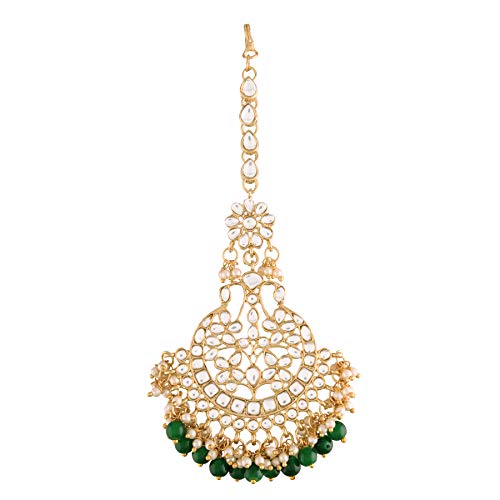 Women's Traditional Gold Plated Kundan & Pearl Studded Maang Tikka