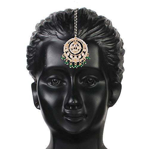Women's Traditional Gold Plated Kundan & Pearl Studded Maang Tikka
