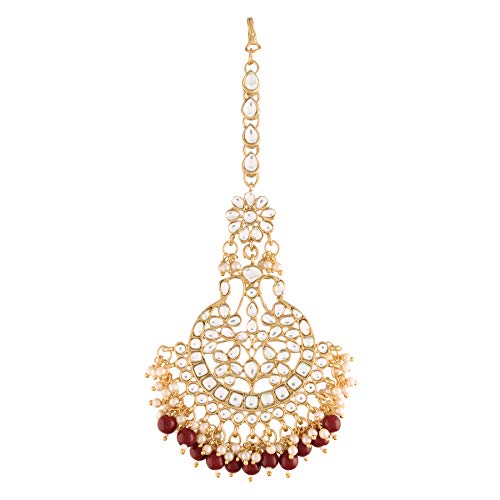 Women's Traditional Gold Plated Kundan & Pearl Studded Maang Tikka