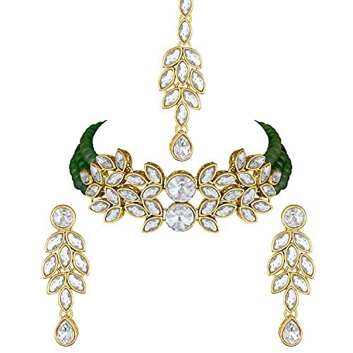 Women's 18kgoldplatedcrystalstonestuddedpearlchokersetforwomenml285m