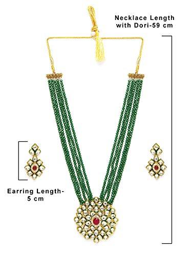 Women's 5 Layered Emerald Onyx Crystal Beads Alloy Necklace Set Glided With Uncut Polki Kundan