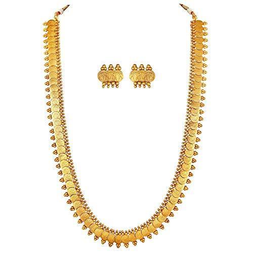 Women's 18K Gold Plated Coin Maharani Haar Necklace With Earrings For Women & Girls