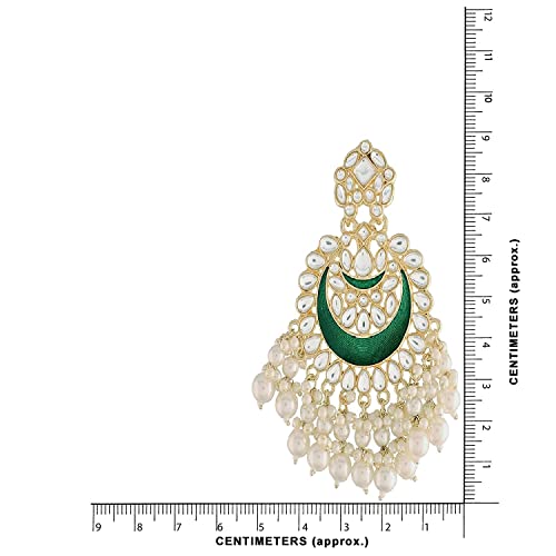 Women's 18K Gold Plated Intricately Designed Traditional Meenakari Chandbali Earrings Glided With Kundans & Pearls (E306G)