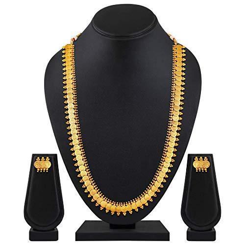 Women's 18K Gold Plated Coin Maharani Haar Necklace With Earrings For Women & Girls