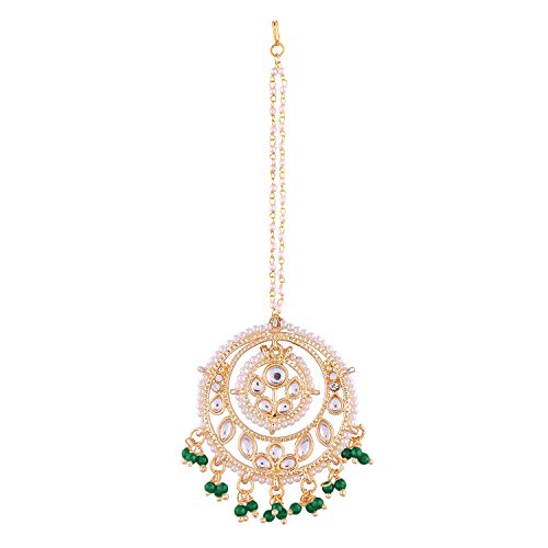Women's Traditional Gold Plated Kundan & Pearl Studded Maang Tikka