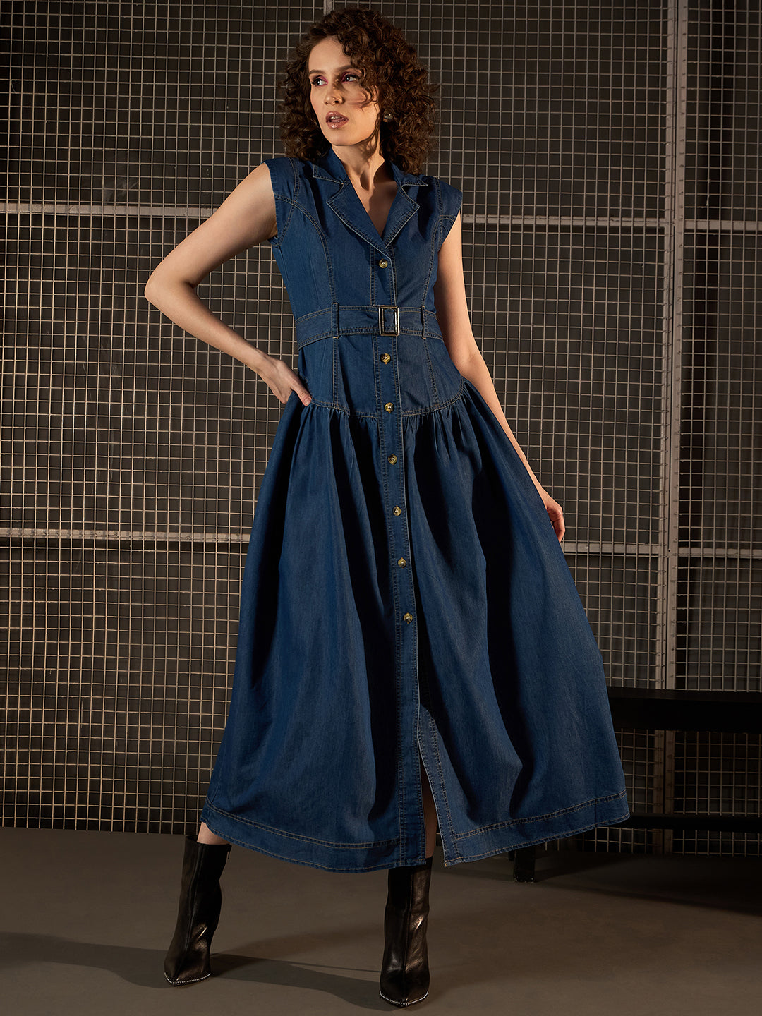 Women's Blue Denim Solid Dress Trendia Women's Blue Denim Solid Dress Trendia