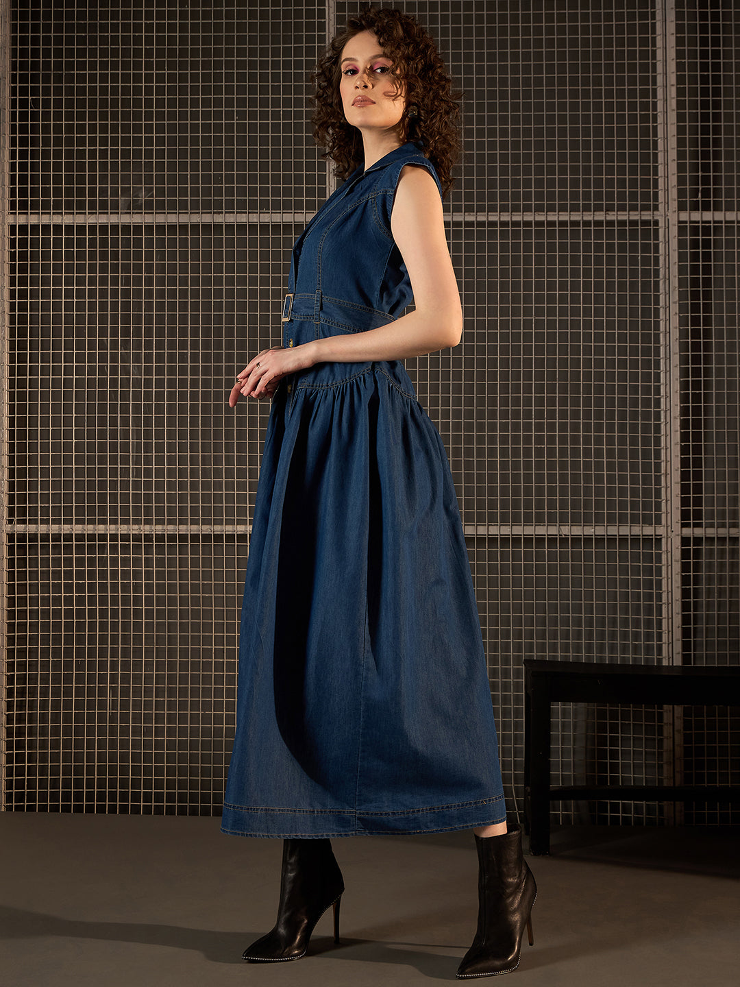 Women's Blue Denim Solid Dress Blue / XL