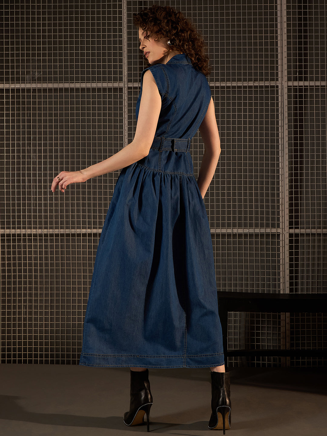 Women's Blue Denim Solid Dress Blue / XL