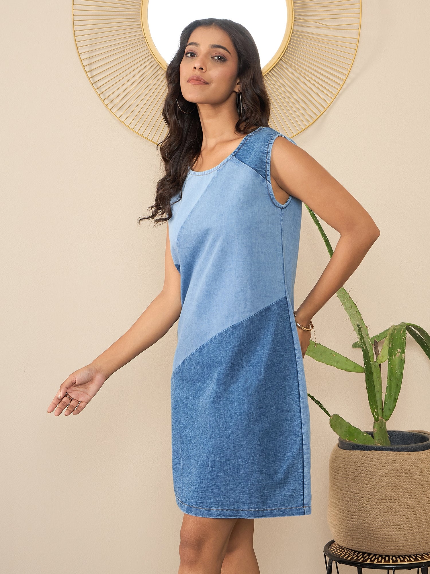 Women's Blue Denim Patchwork Dress Blue / S | Trendia Global Women's Blue Denim Patchwork Dress Blue / S | Trendia Global