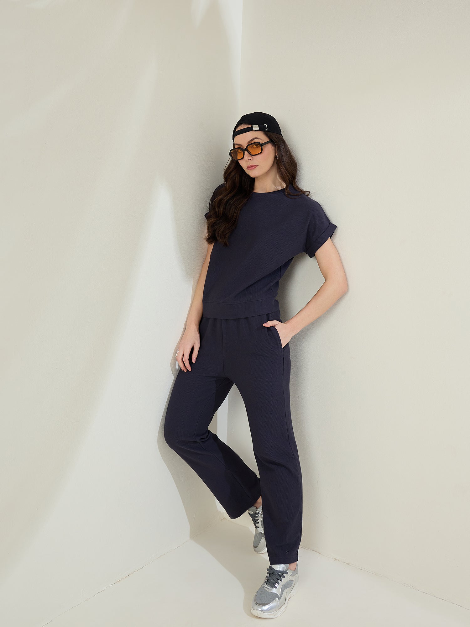 Women's  Brown Ribbed Cotton Co-Ord Set
