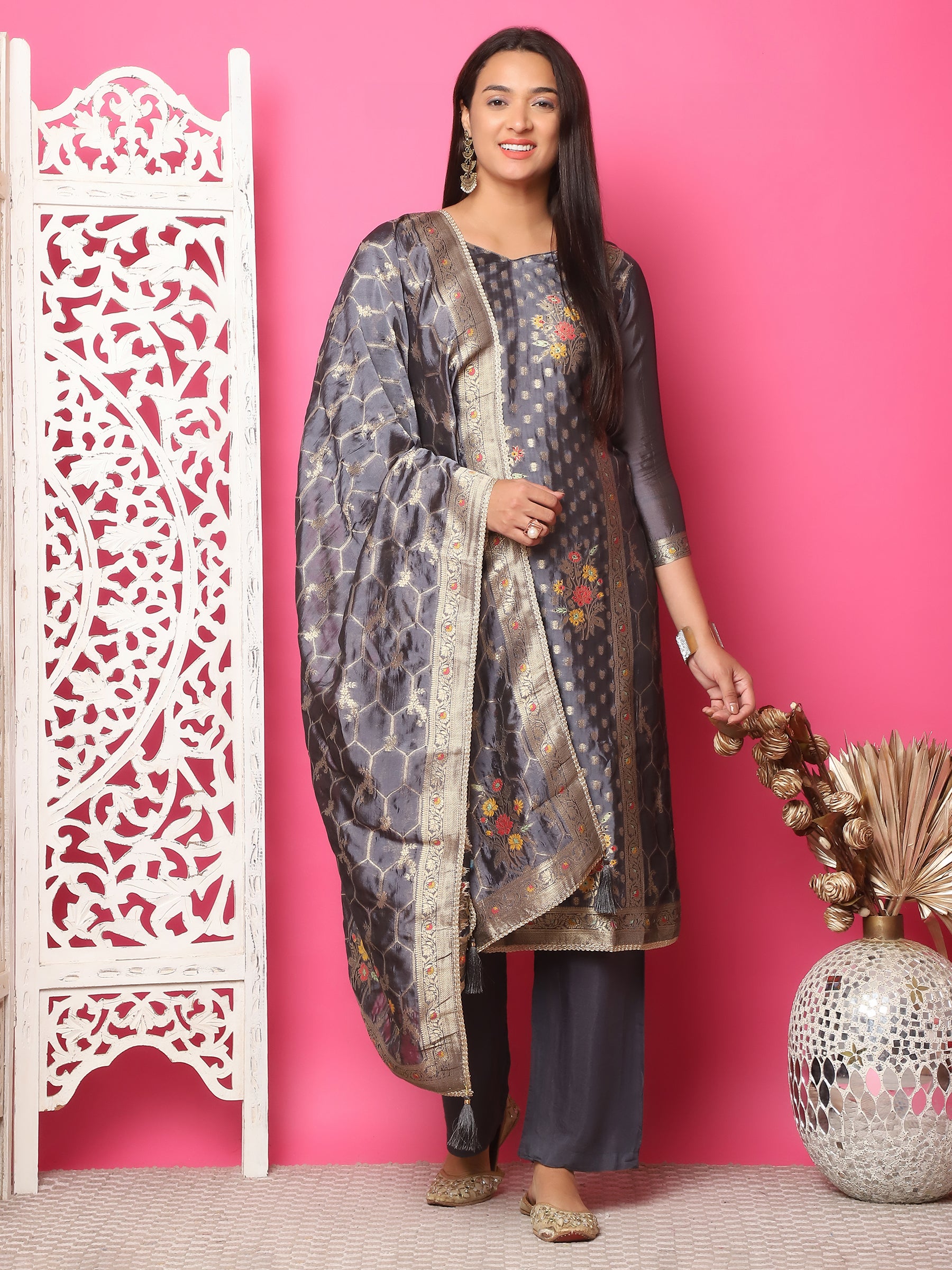 jacquard silk dress material Netra Exclusive Aadita Premium Viscose Silk Jacquard Dress Material