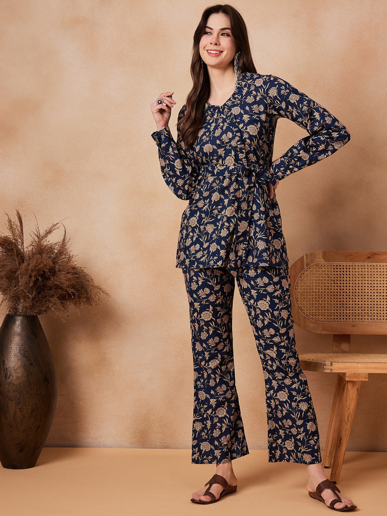 Women's Navy Beige Coord Set