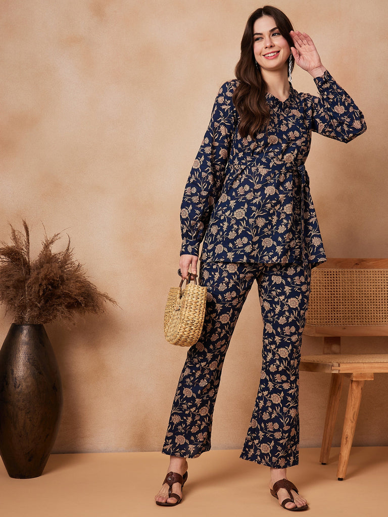 Women's Navy Beige Coord Set