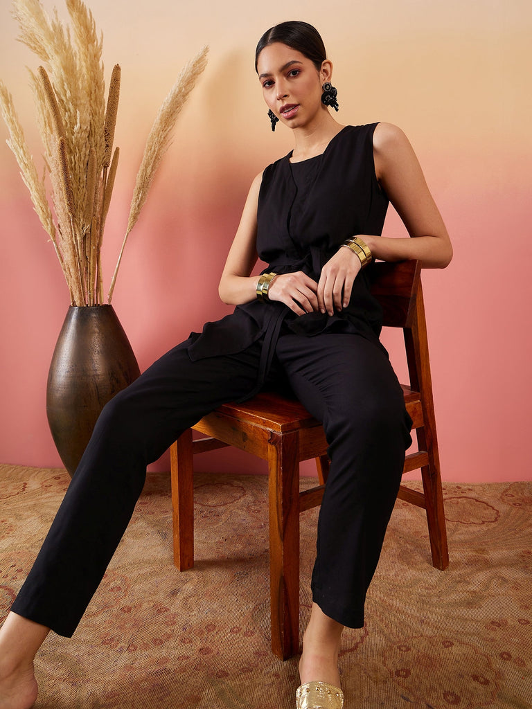 Women's Black 3 Piece Coord Set With Belt