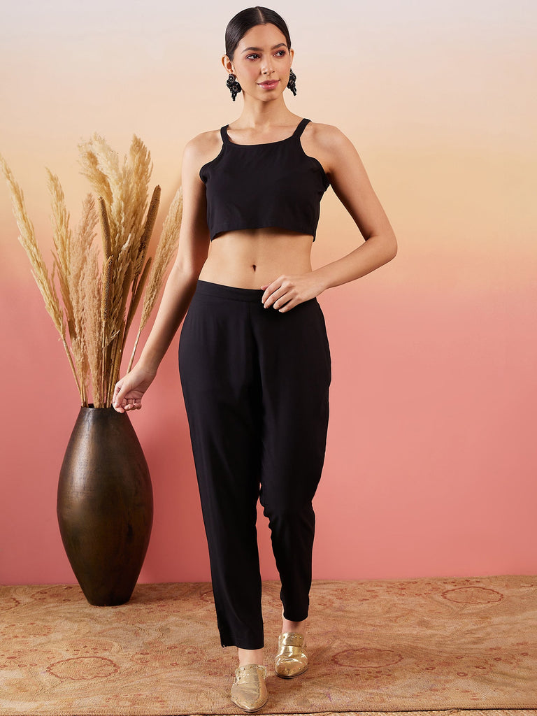 Women's Black 3 Piece Coord Set With Belt