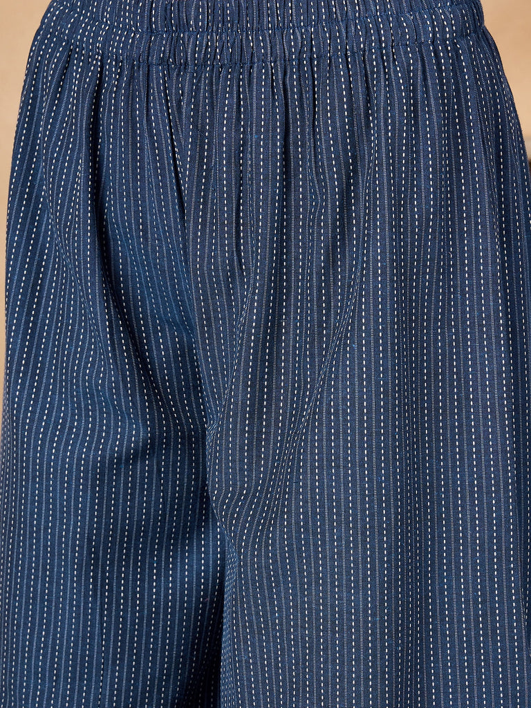 Women's Blue Kantha Johnny Neck Jacket Co'ord Set