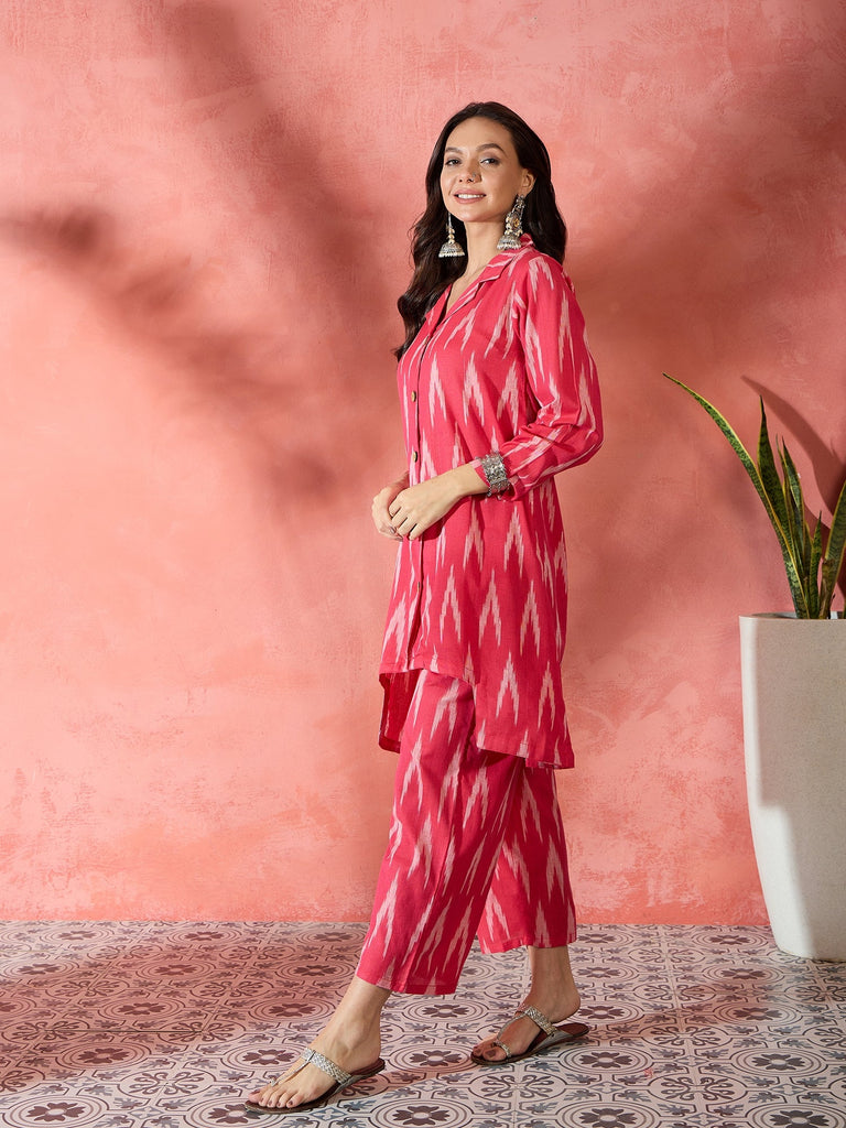 Women's Red Ikkat Blazzer Coord Set
