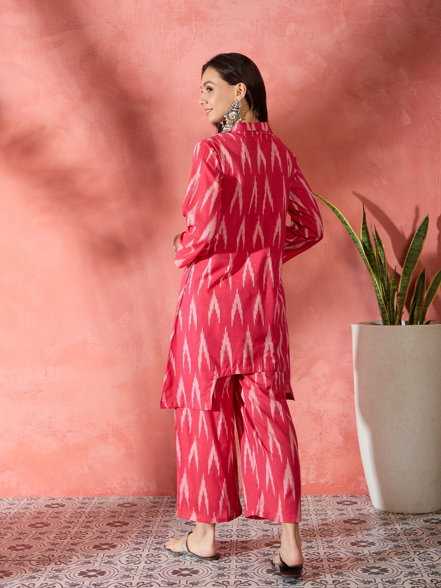 Women's Red Ikkat Blazzer Coord Set - InWeave