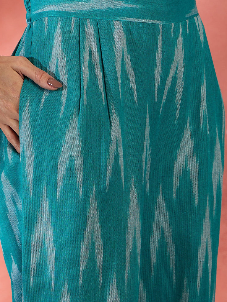 Women's Turquoise Ikkat Blazzer Coord Set