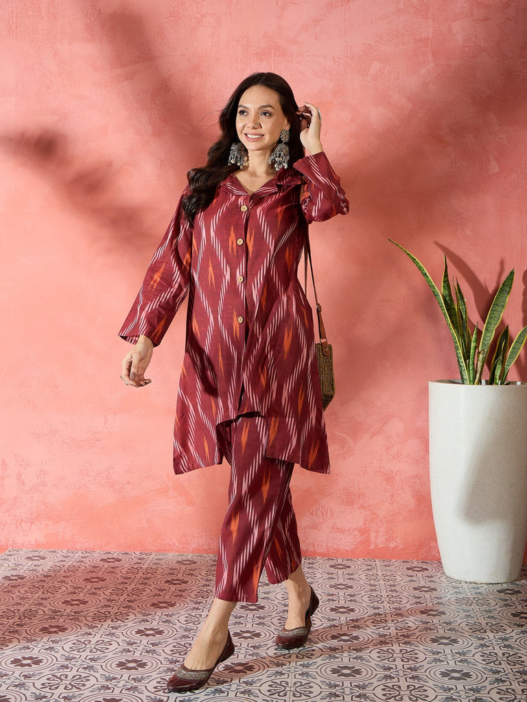 Women's Rust Ikkat Blazzer Coord Set