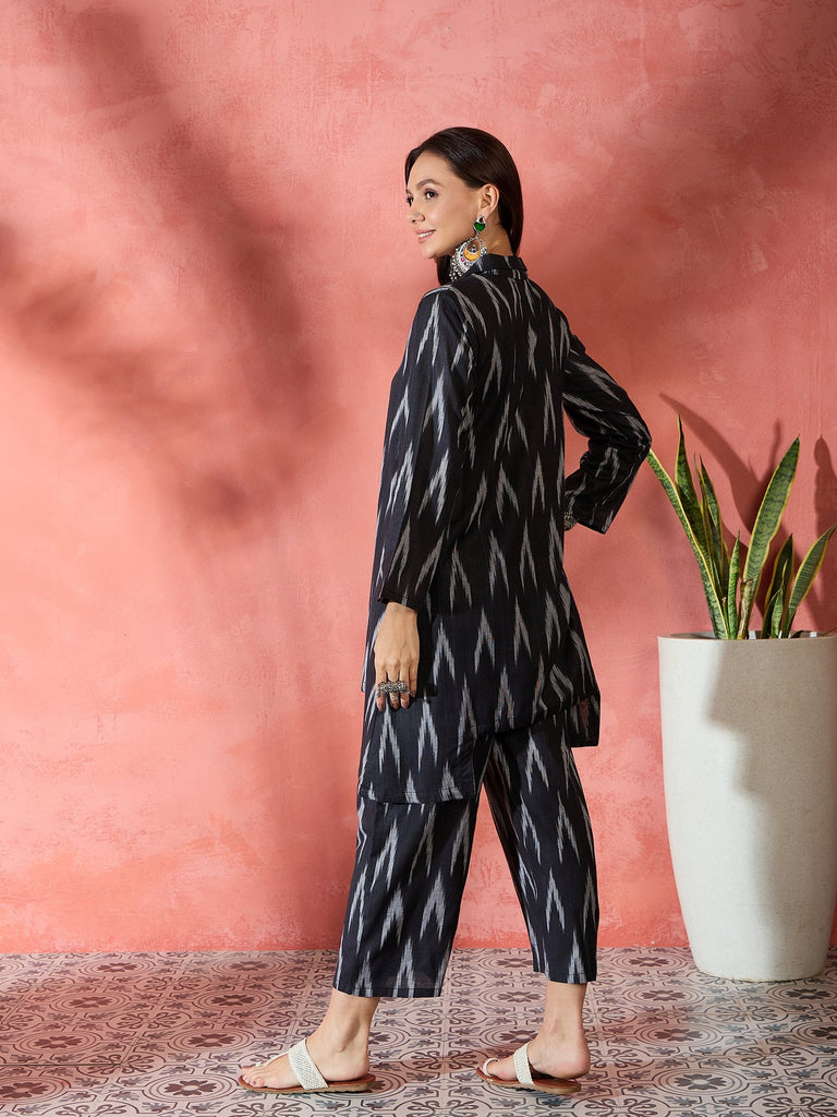 Women's Black Ikkat Blazzer Coord Set