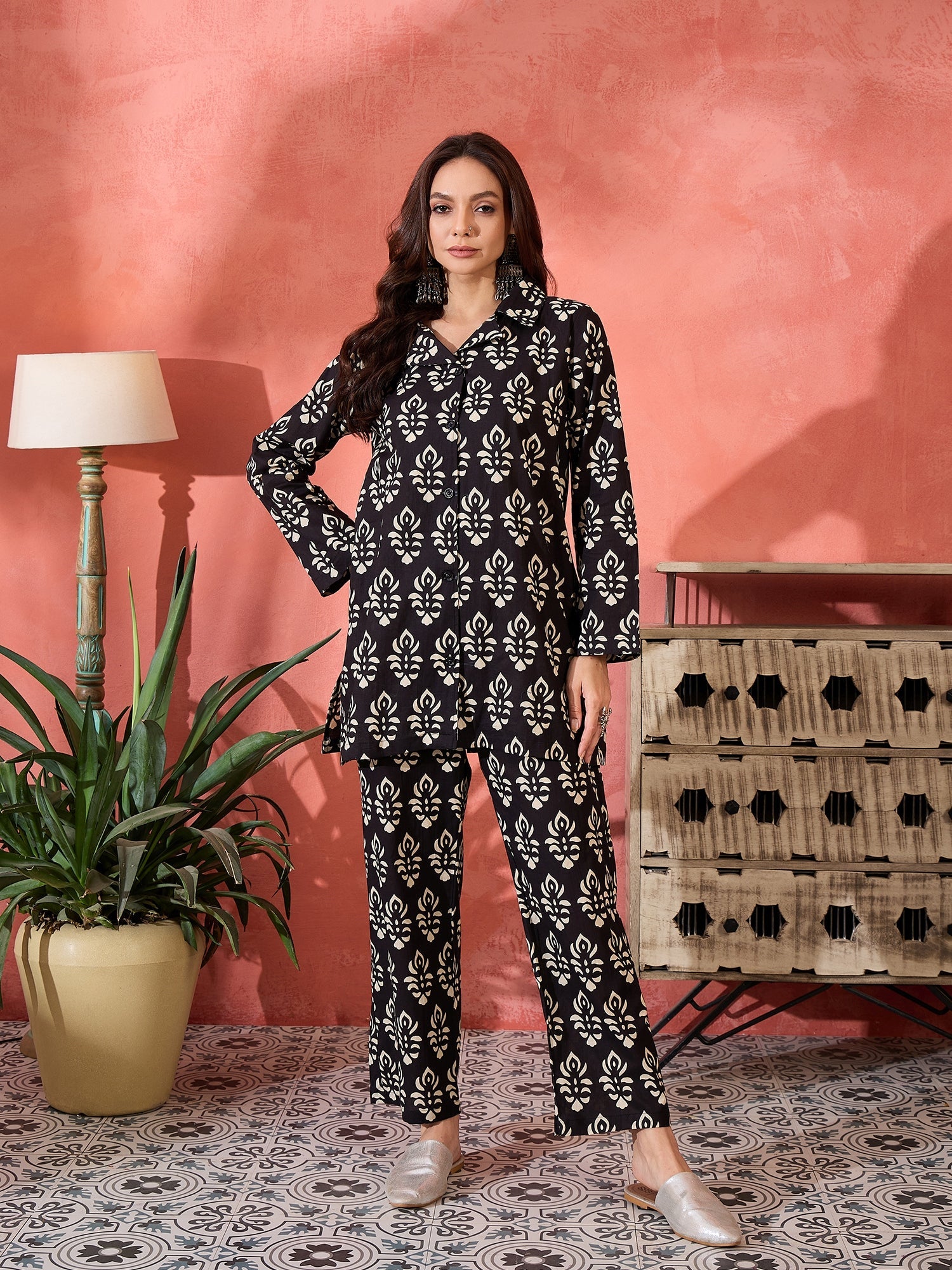 Women's Black White Block Print Coord Set - InWeave