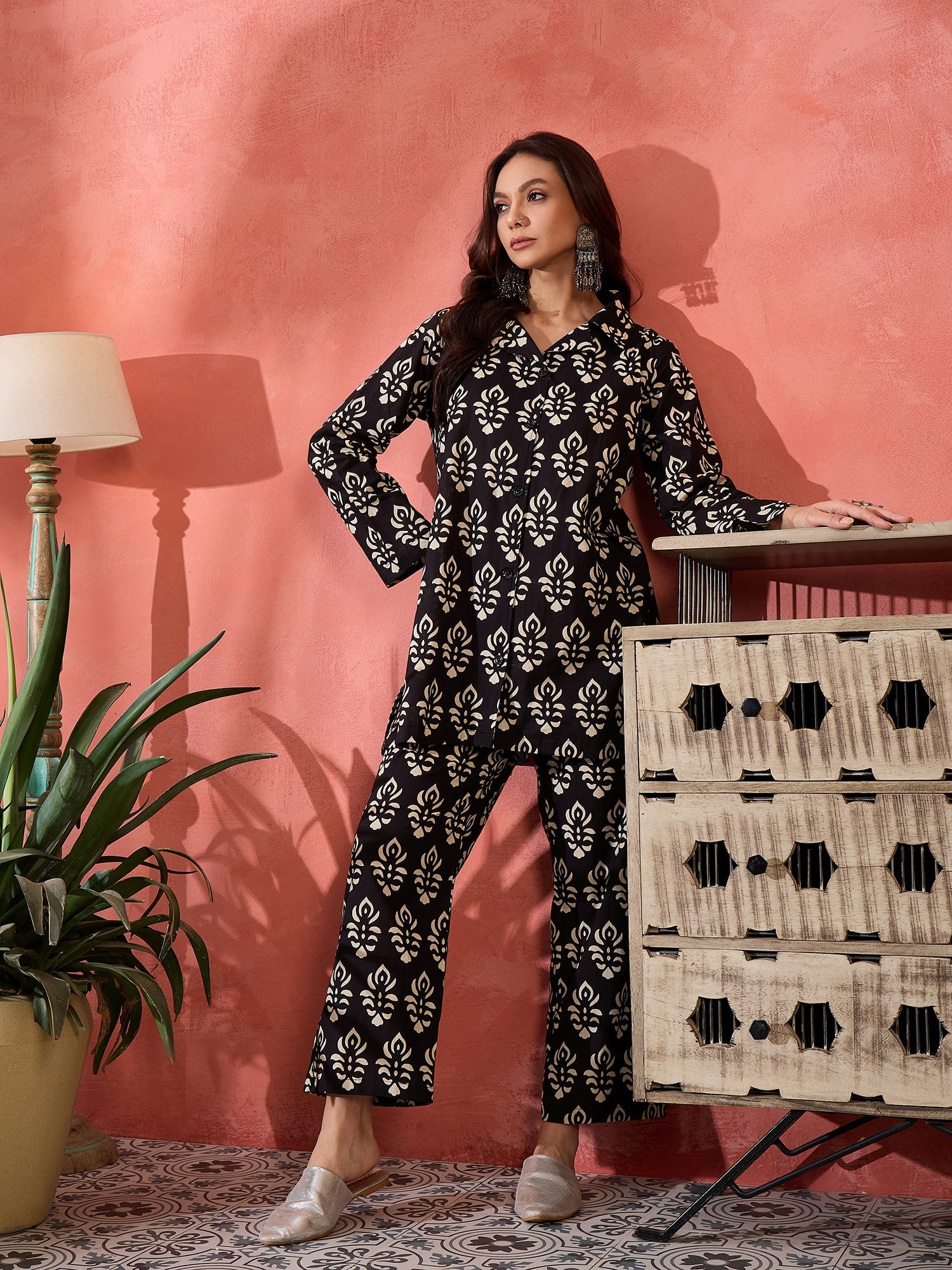 Women's Black White Block Print Coord Set - InWeave