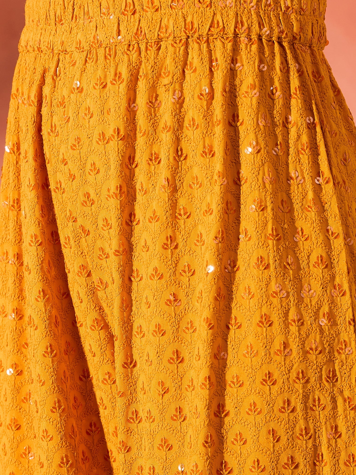 Women's Mustard Chikankari Anarkali Kurta Sharara Set - InWeave