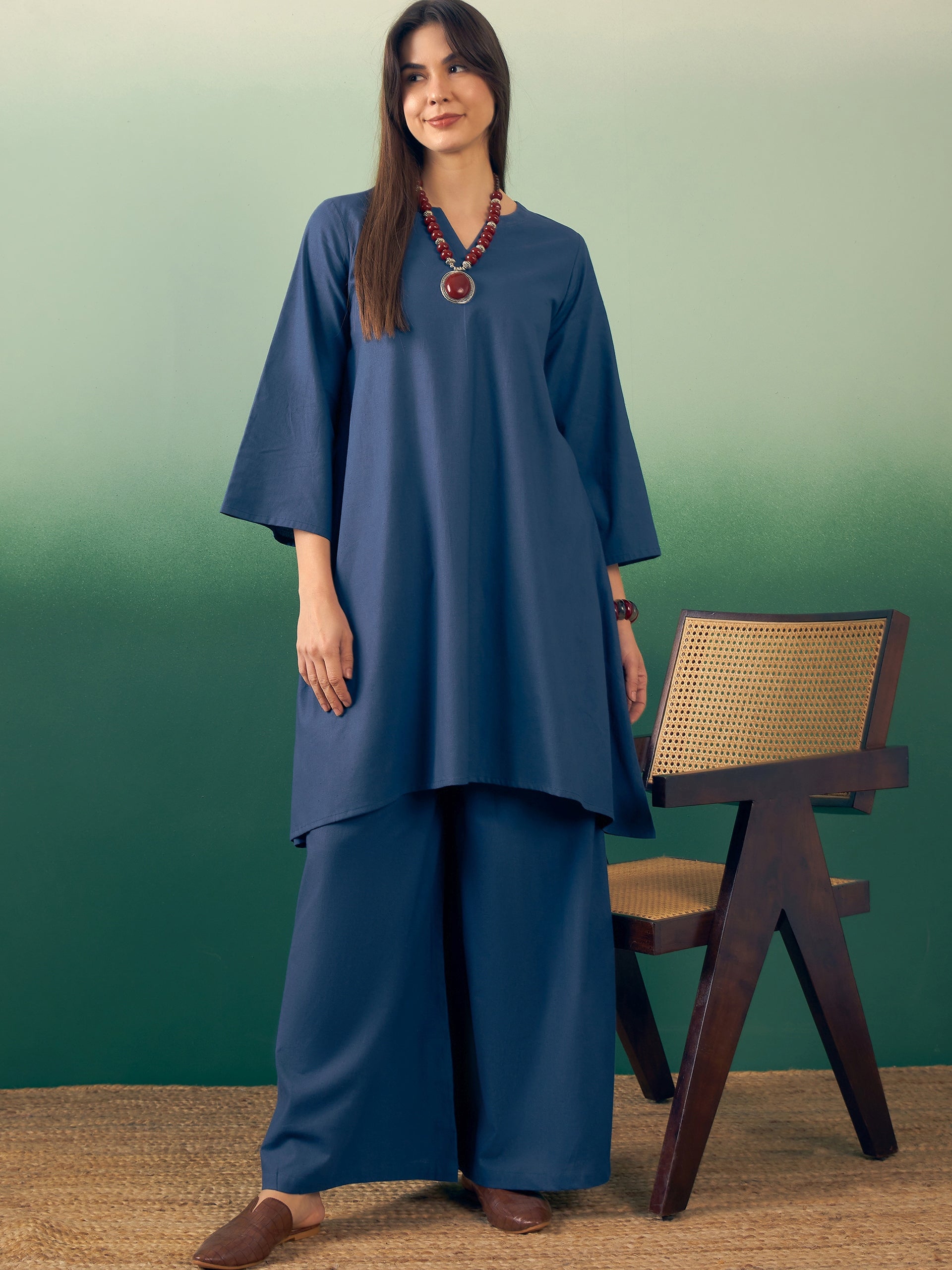 Women's Midnight Blue Kurta Palazzo Set - InWeave