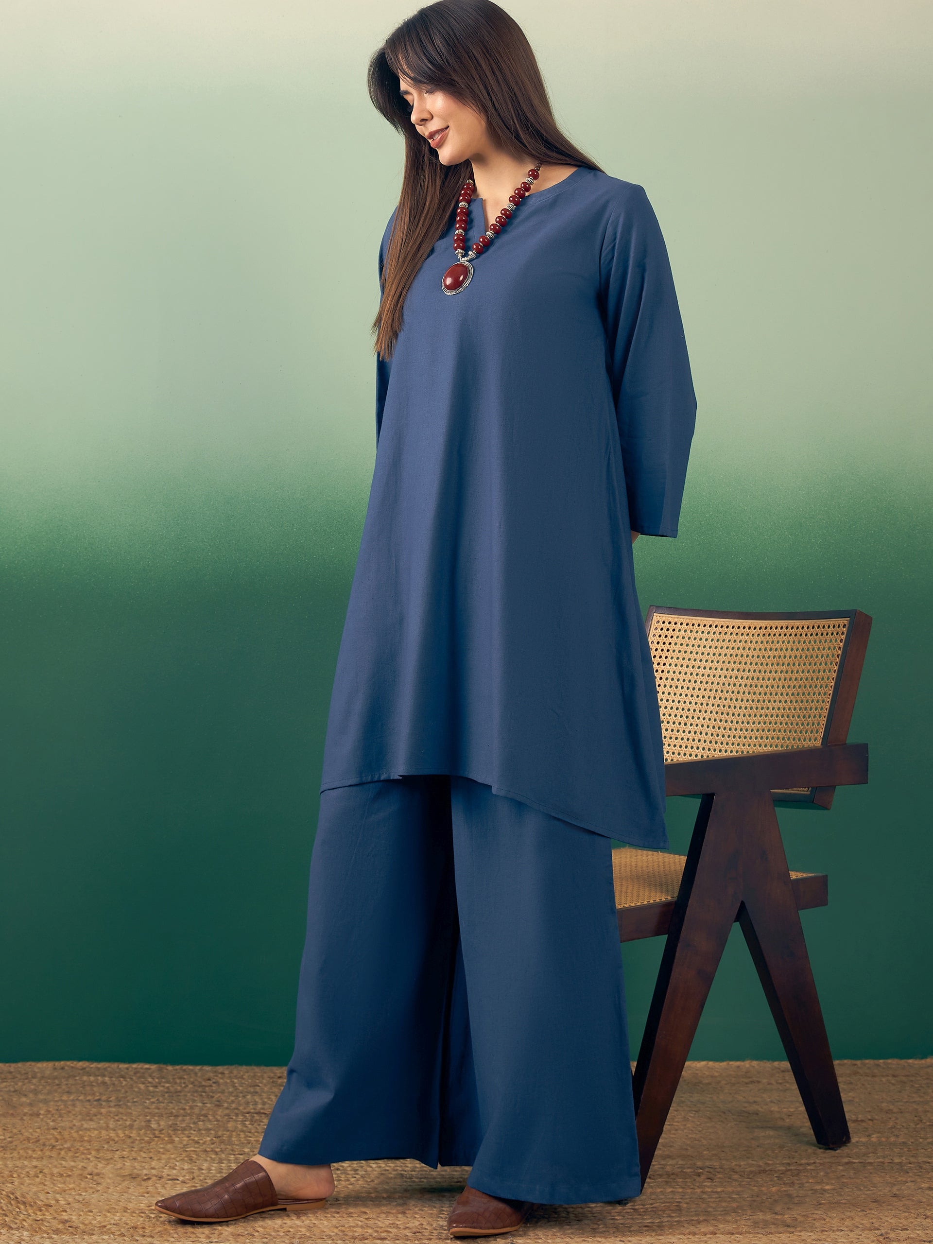 Women's Midnight Blue Kurta Palazzo Set - InWeave