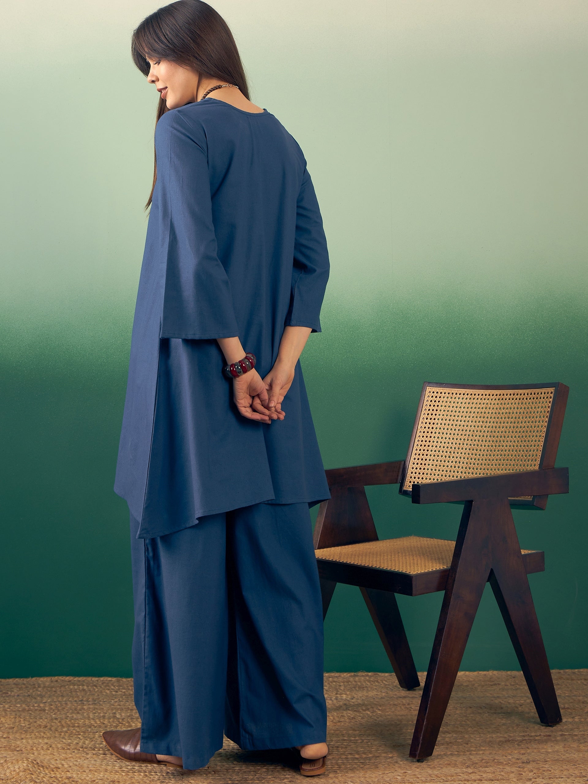 Women's Midnight Blue Kurta Palazzo Set - InWeave