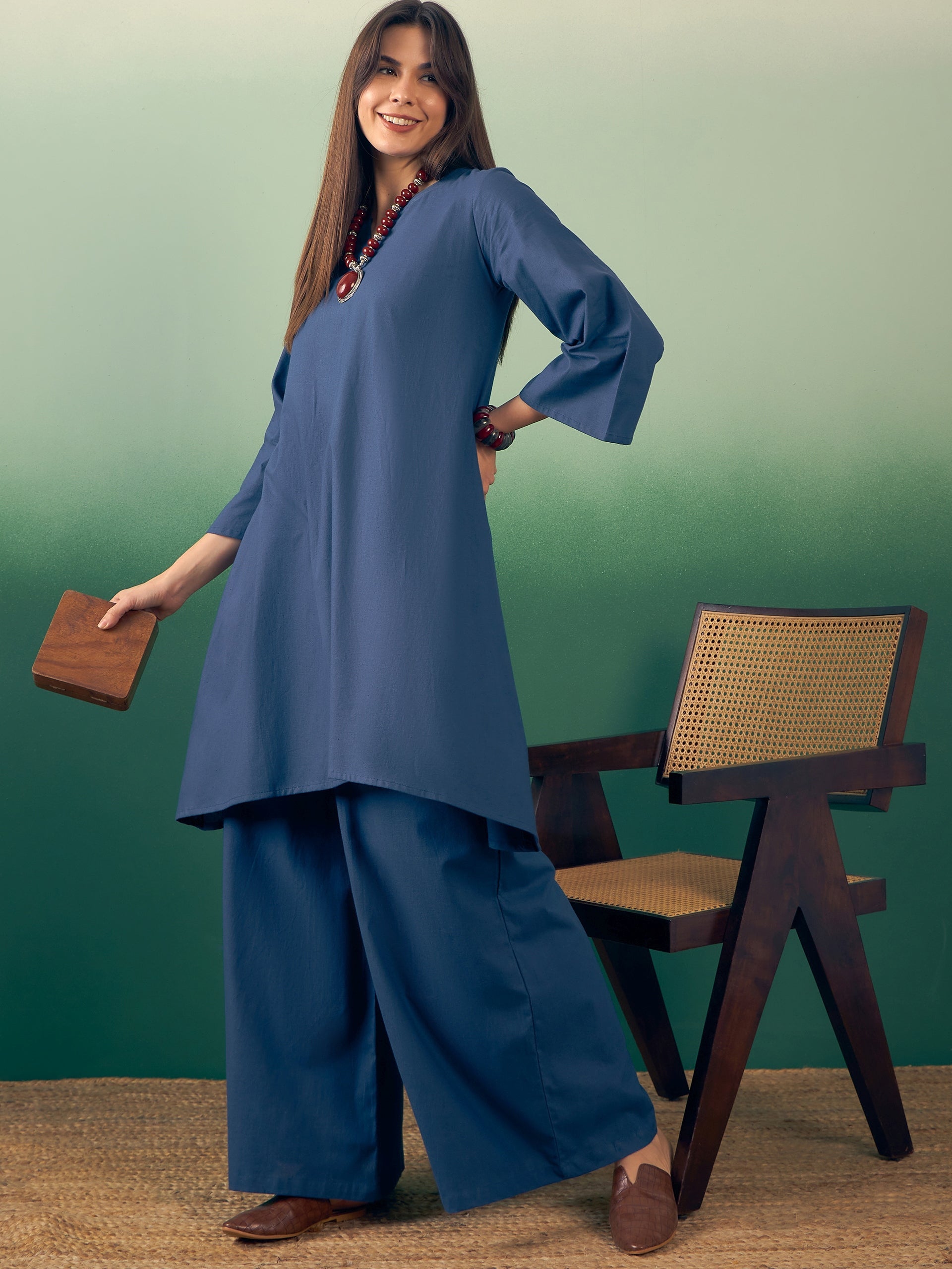 Women's Midnight Blue Kurta Palazzo Set - InWeave